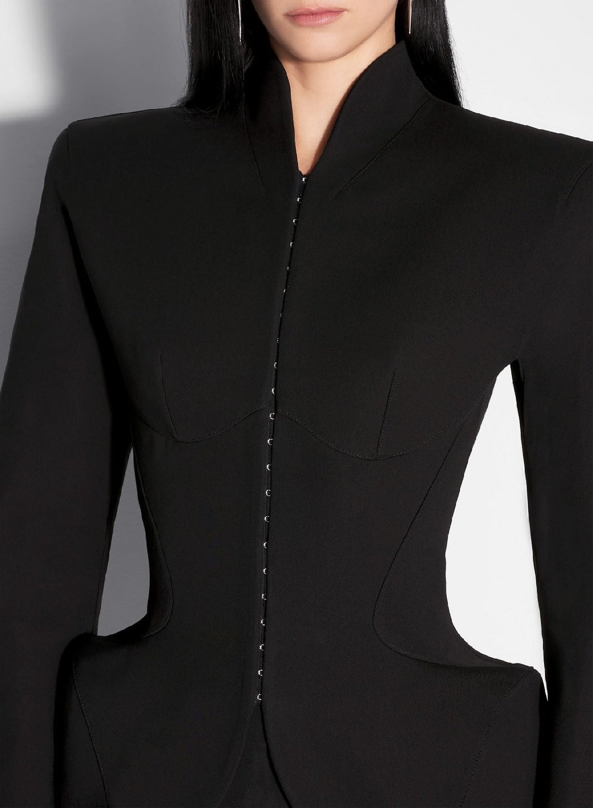 BLACK // black hook & eye sculptural jacket