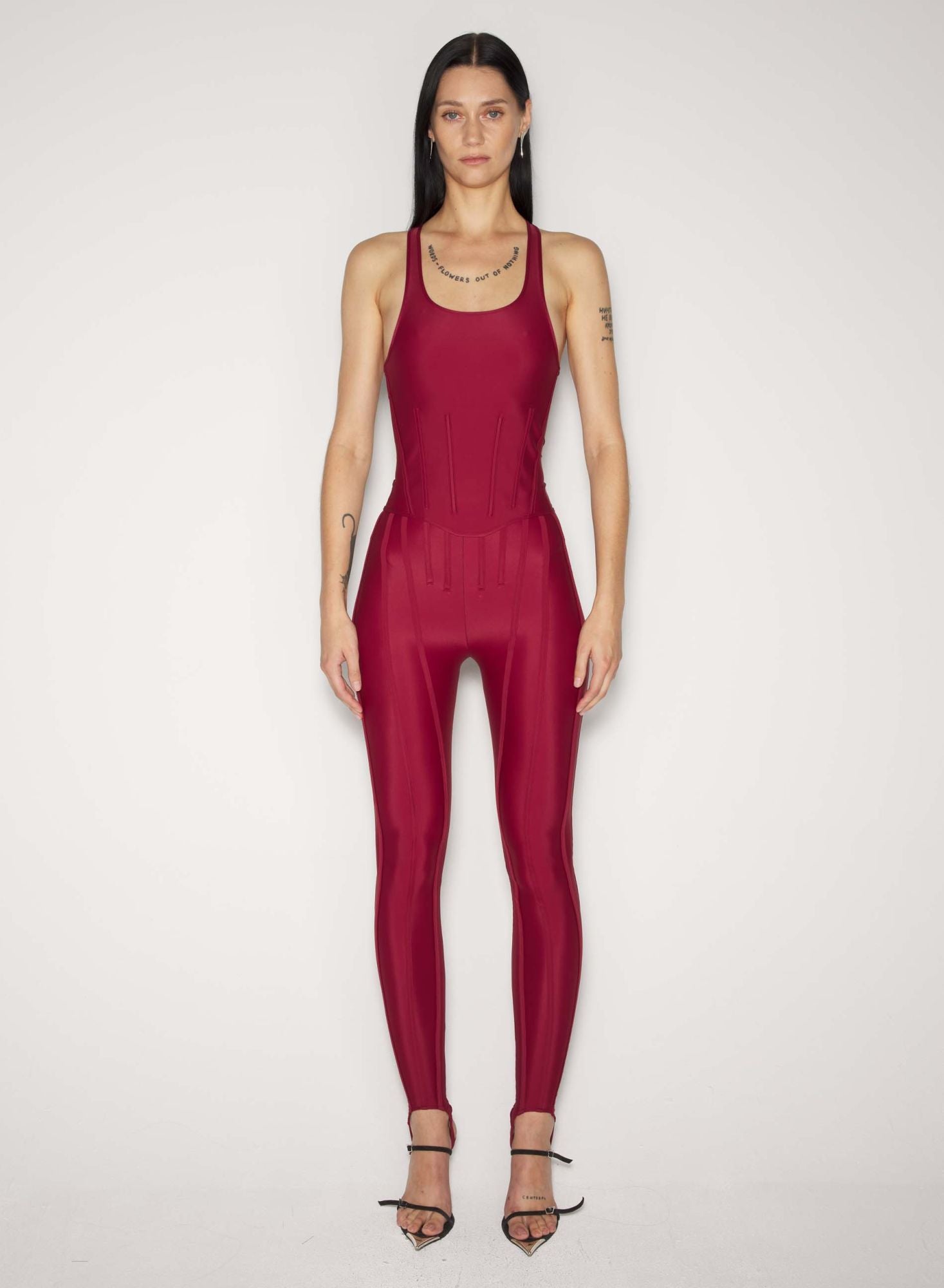 RED CORSETED TANK TOP