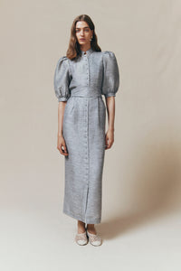 Robe longue Amoako à manches bouffante en lin - Grey