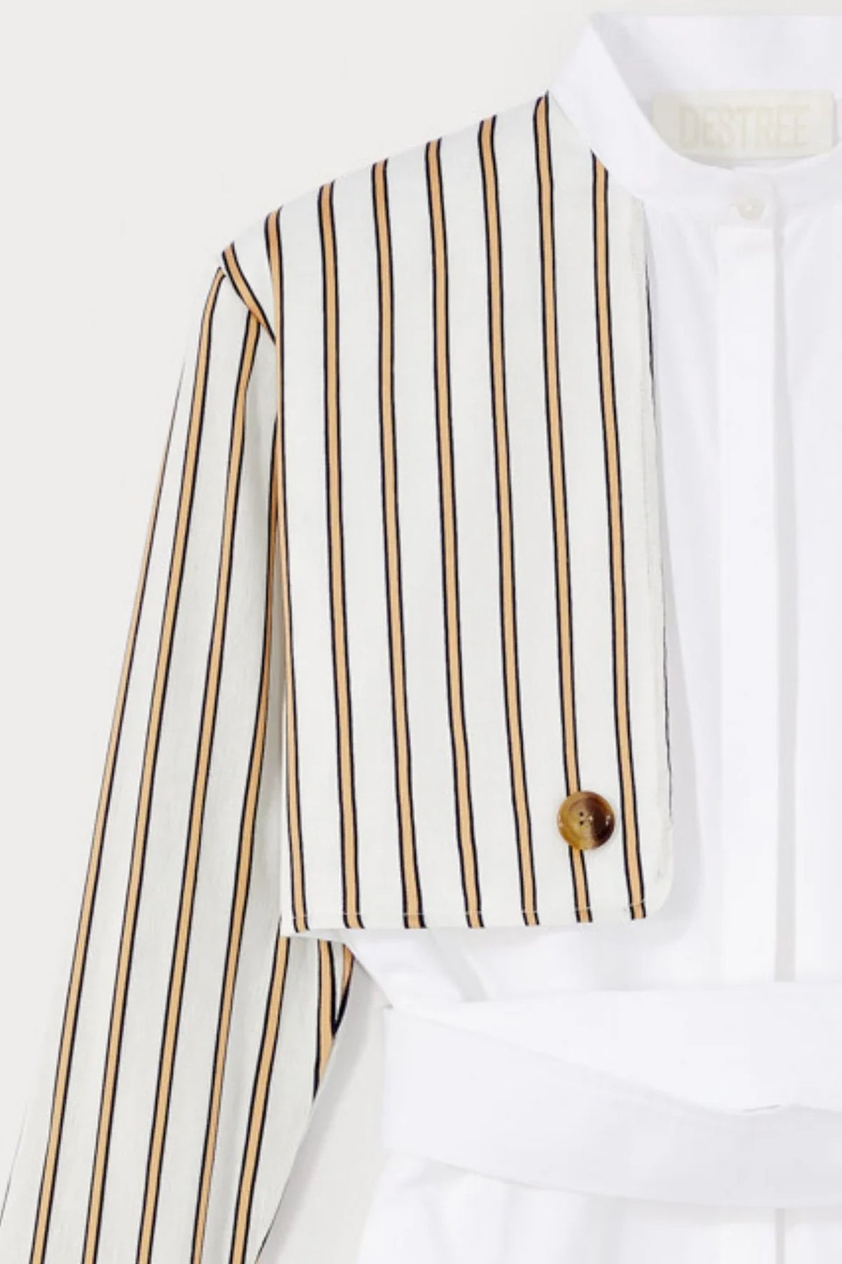 Robe-chemise Hans longue avec une manche en lin rayé - Écru & Beige