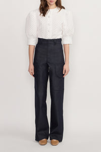 Pantalon cargo Lee-Jin en denim brut - Dark Blue