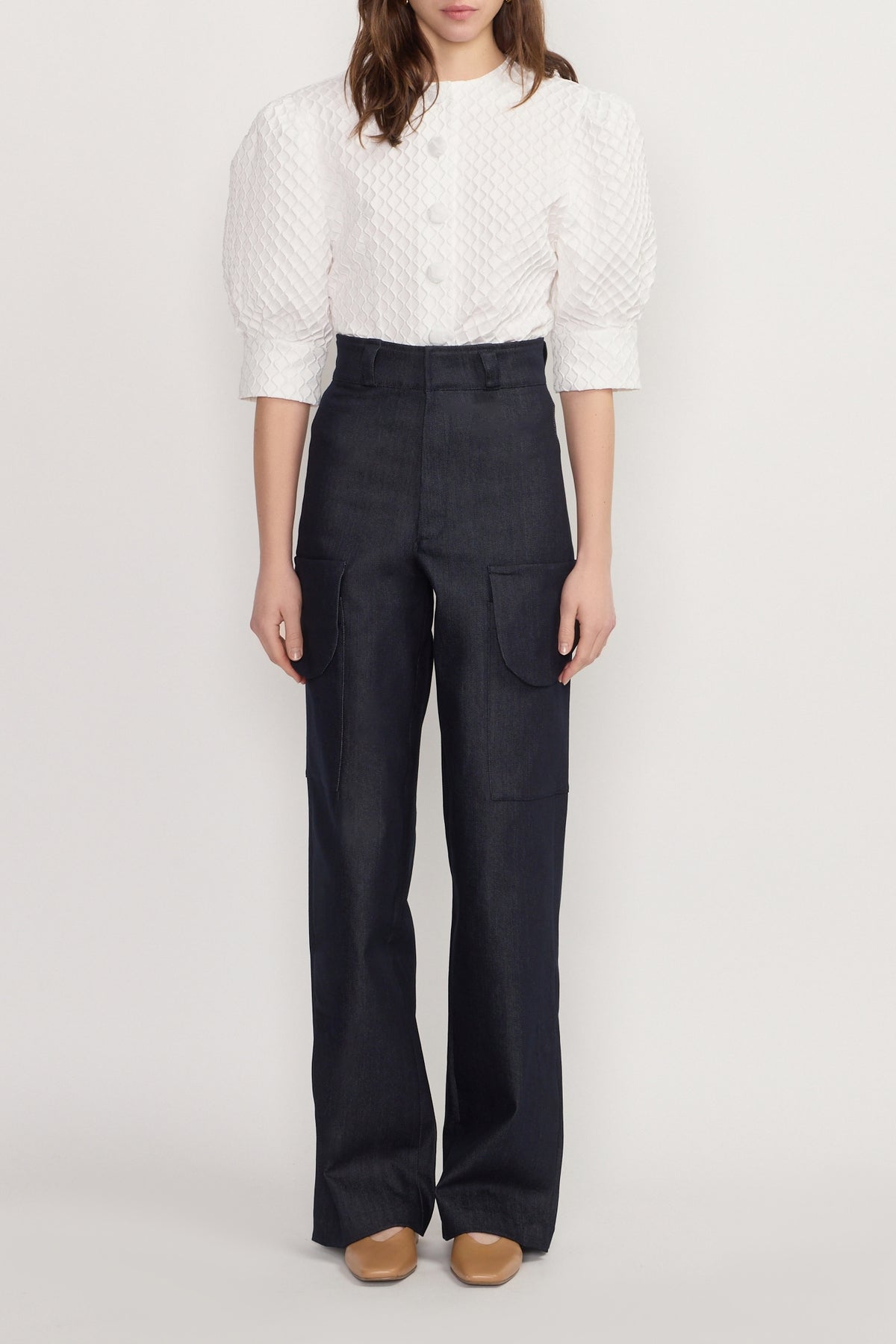 Pantalon cargo Lee-Jin en denim brut - Dark Blue