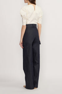 Pantalon cargo Lee-Jin en denim brut - Dark Blue