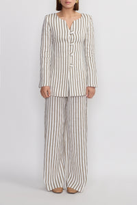 Pantalon large Lenore en lin rayé - Écru & Beige