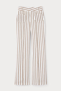 Pantalon à poches rondes en lin rayé - Écru & Beige