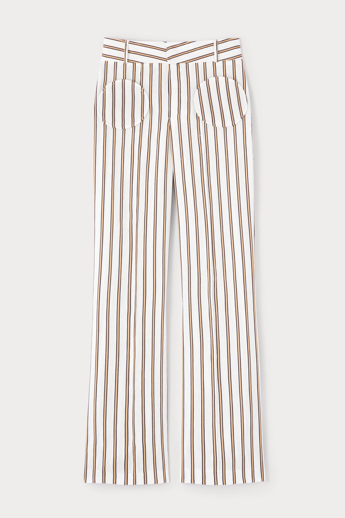 Pantalon à poches rondes en lin rayé - Écru & Beige