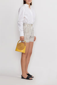 ECRU & BEIGE BARRY LINEN STRIPES Short à rayures en lin écru et camel