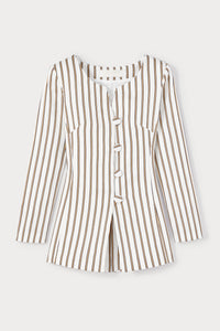 Top Claude à boutons en lin rayé - Écru & Beige