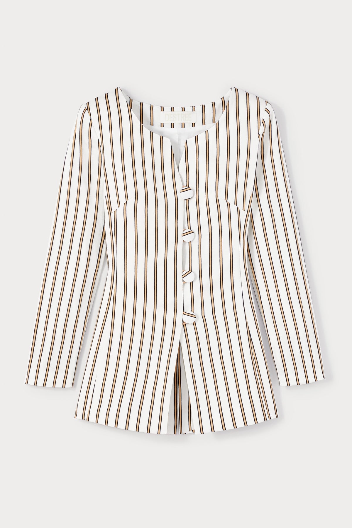 Top Claude à boutons en lin rayé - Écru & Beige