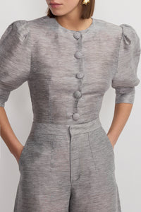 Blouse Jasper à manches bouffantes à fines rayures - Grey