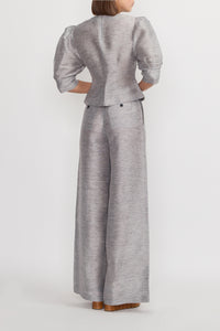 Blouse Jasper à manches bouffantes à fines rayures - Grey