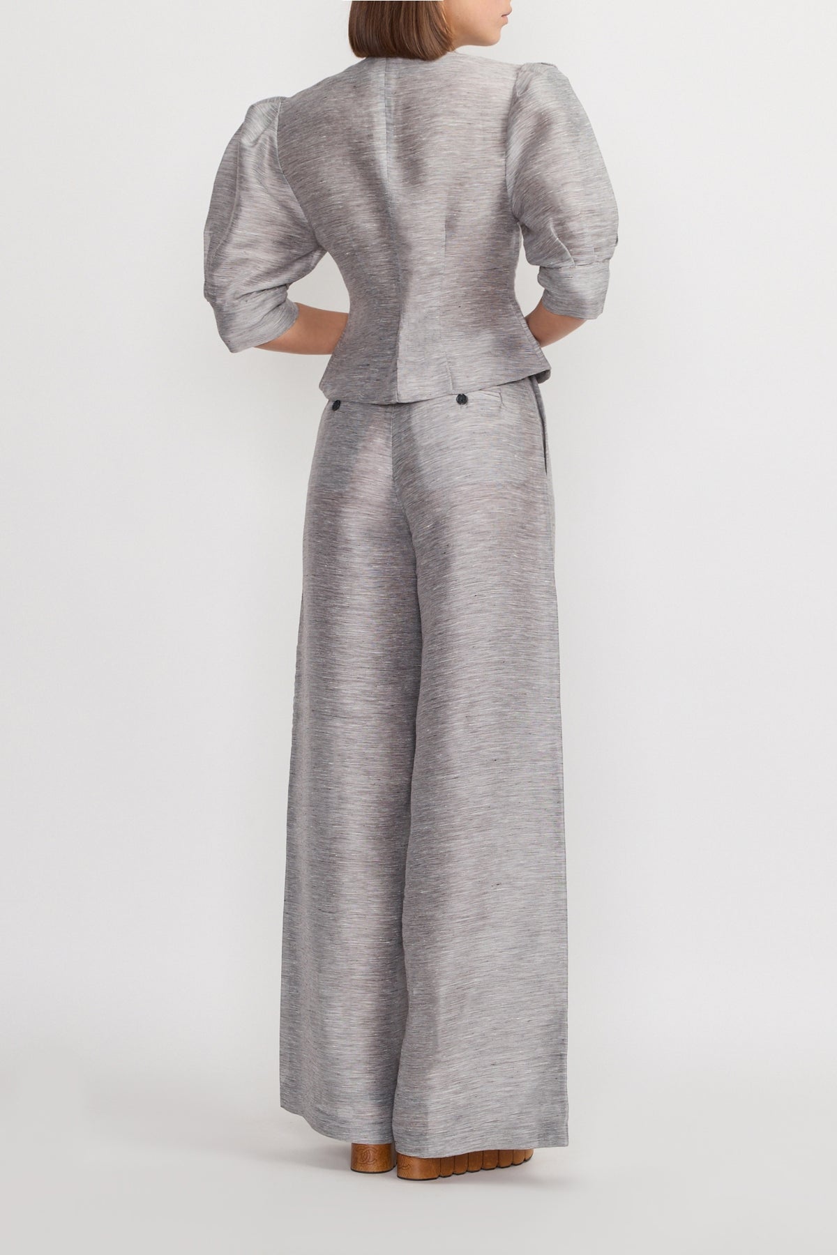Blouse Jasper à manches bouffantes à fines rayures - Grey