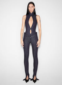 RAW DENIM OPEN NECKLINE BODYSUIT