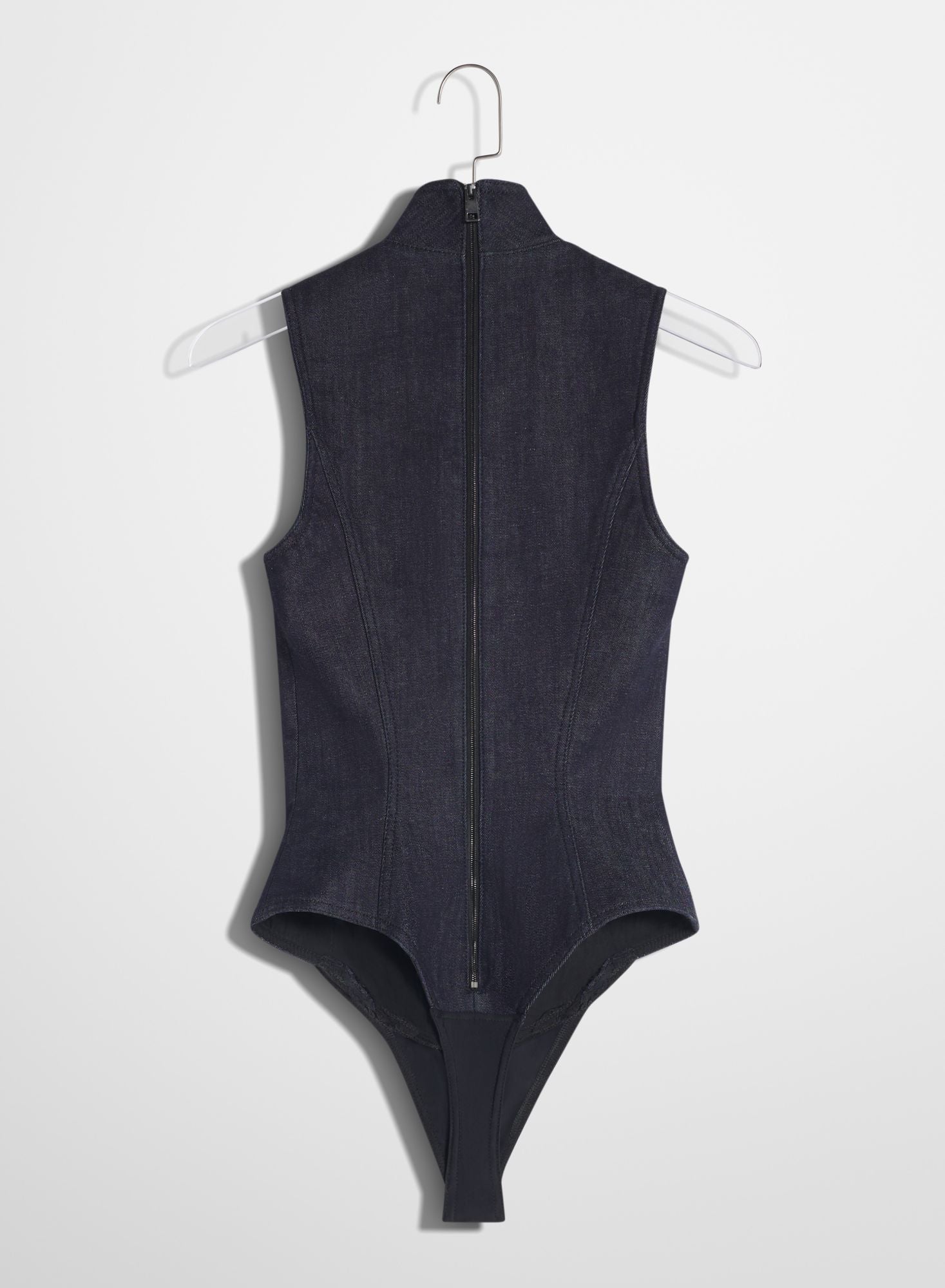 RAW DENIM OPEN NECKLINE BODYSUIT