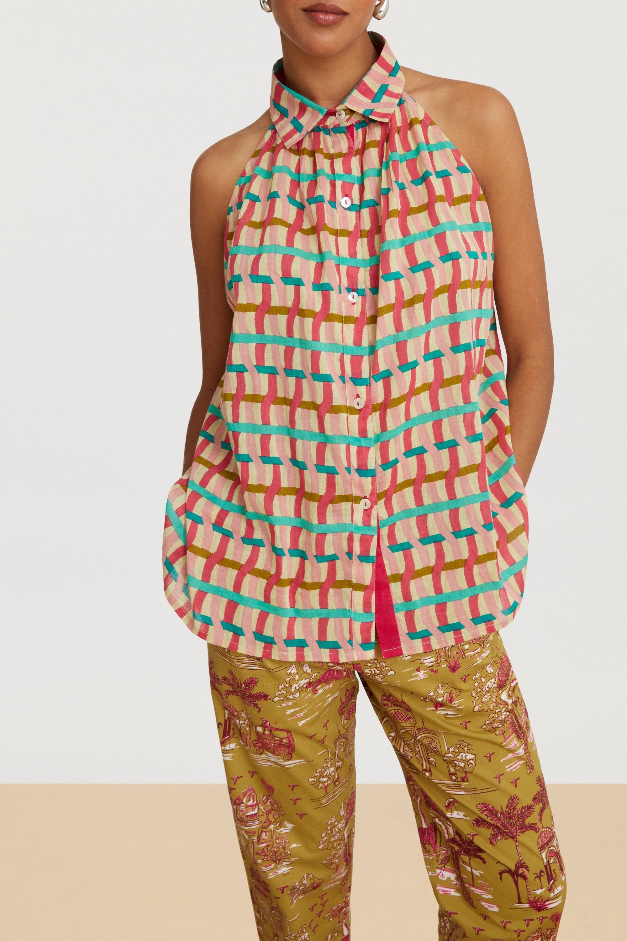 Button-up cotton Ava top - Pink