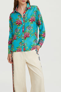 Bella long-sleeved silk shirt - Blue