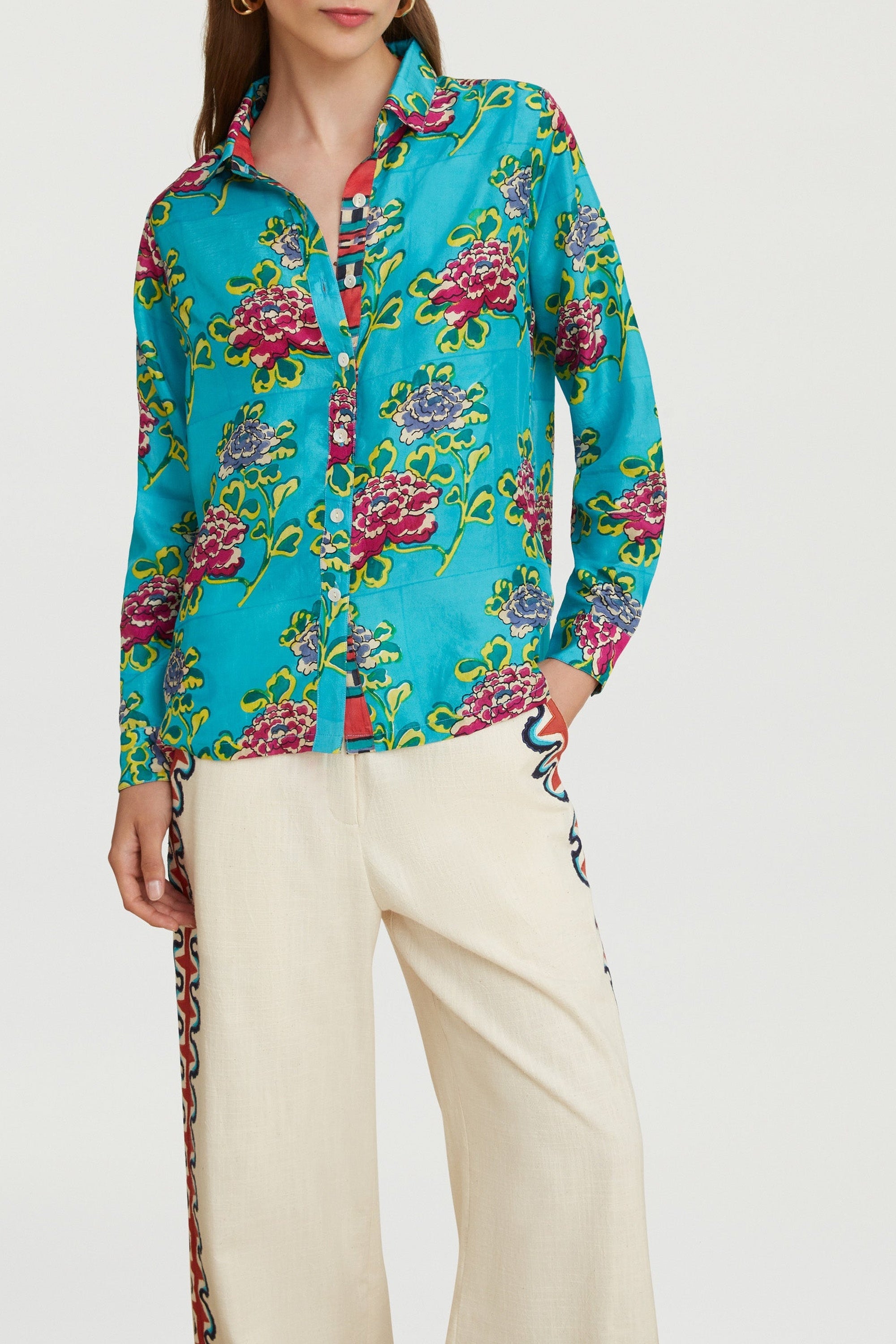Bella long-sleeved silk shirt - Blue