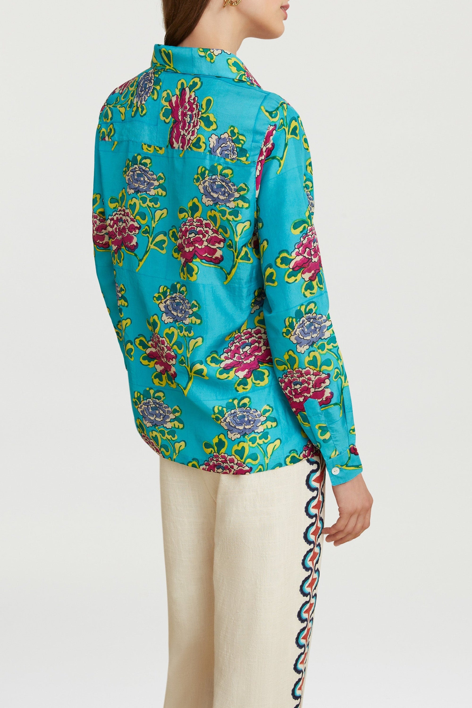 Bella long-sleeved silk shirt - Blue