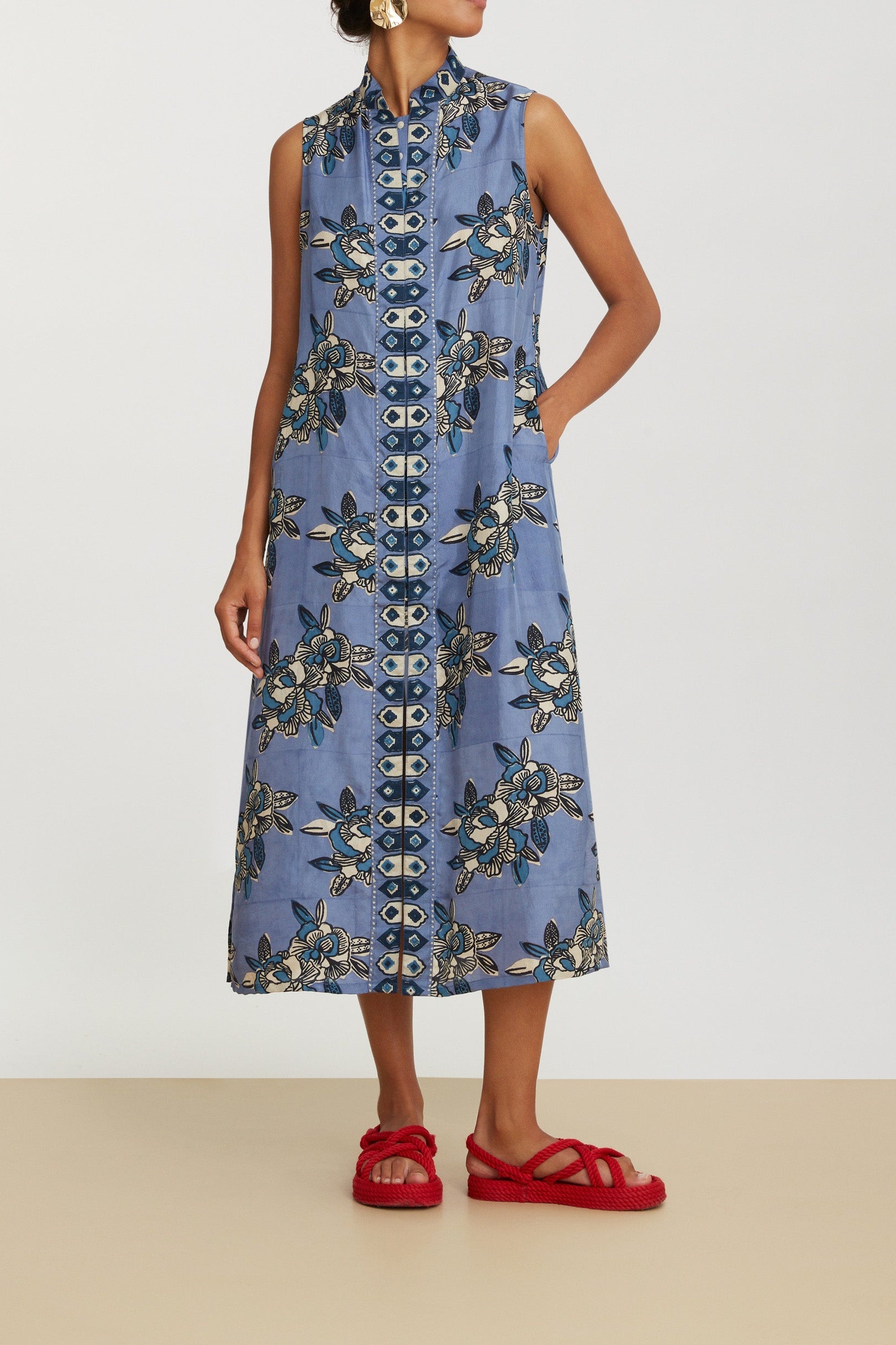 Benares long silk waistcoat - Blue