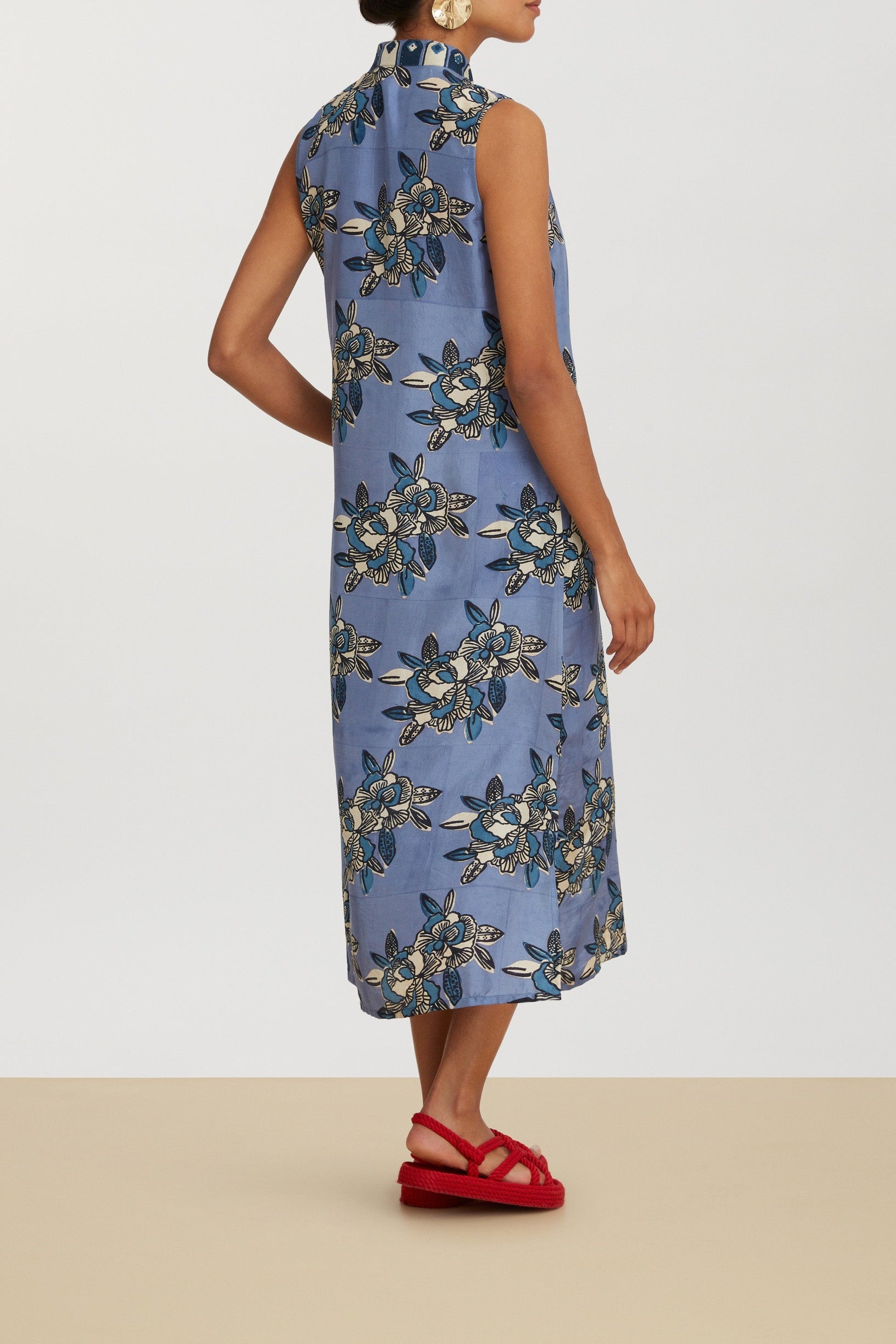 Benares long silk waistcoat - Blue
