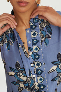Benares long silk waistcoat - Blue