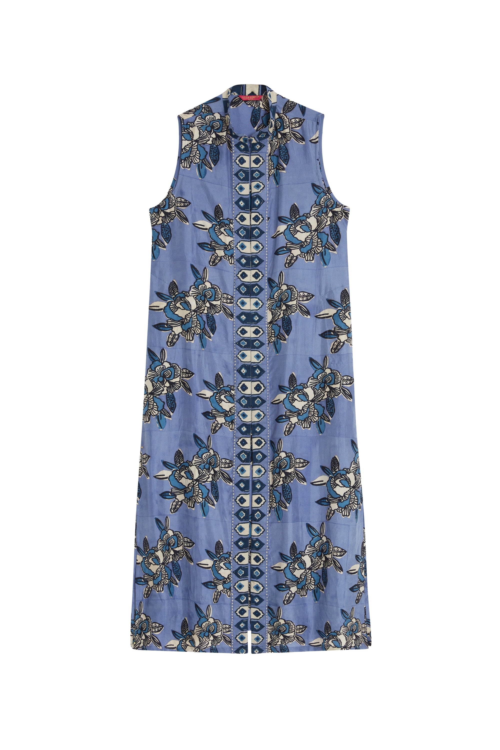 Benares long silk waistcoat - Blue