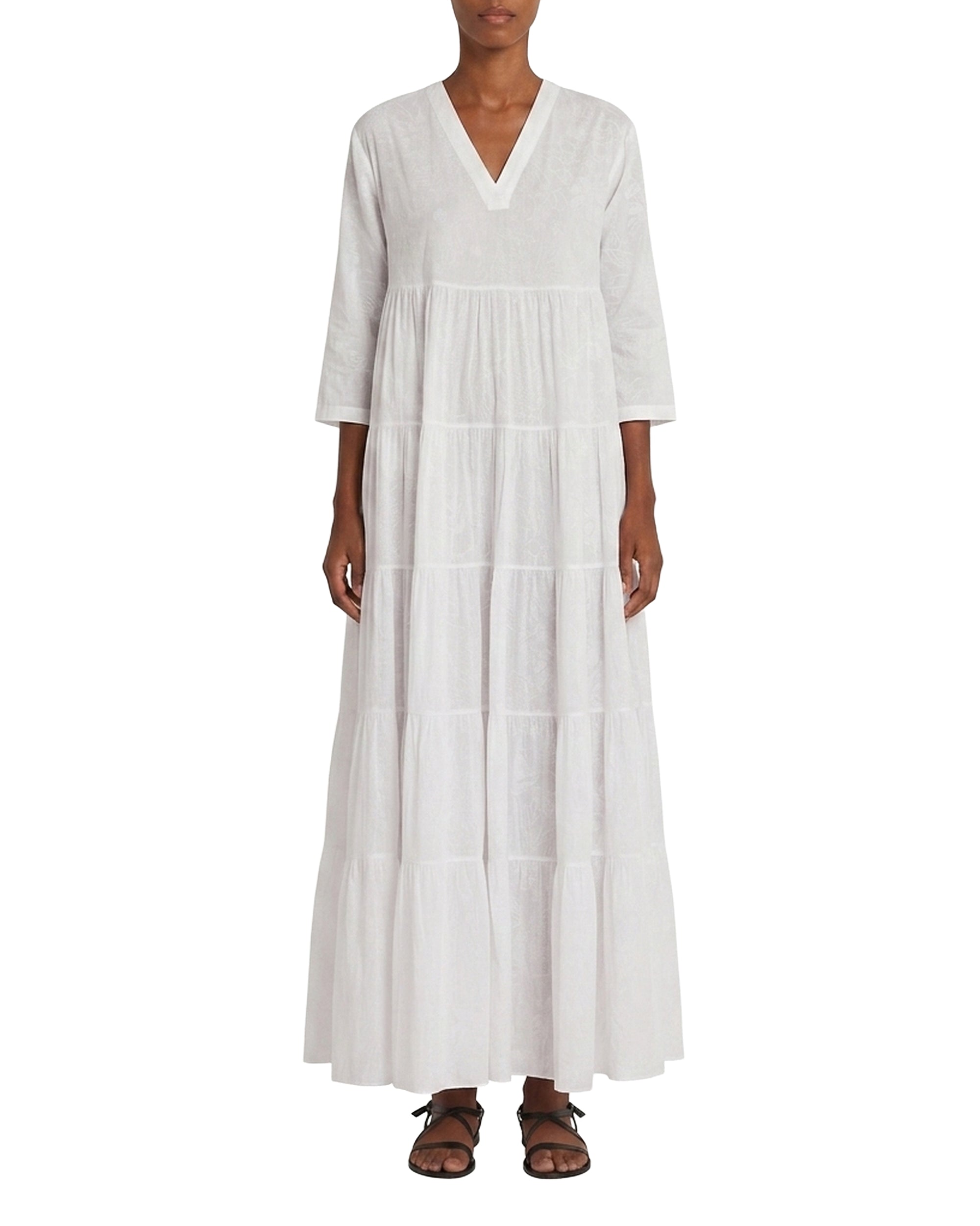 Caftan long à col V - White
