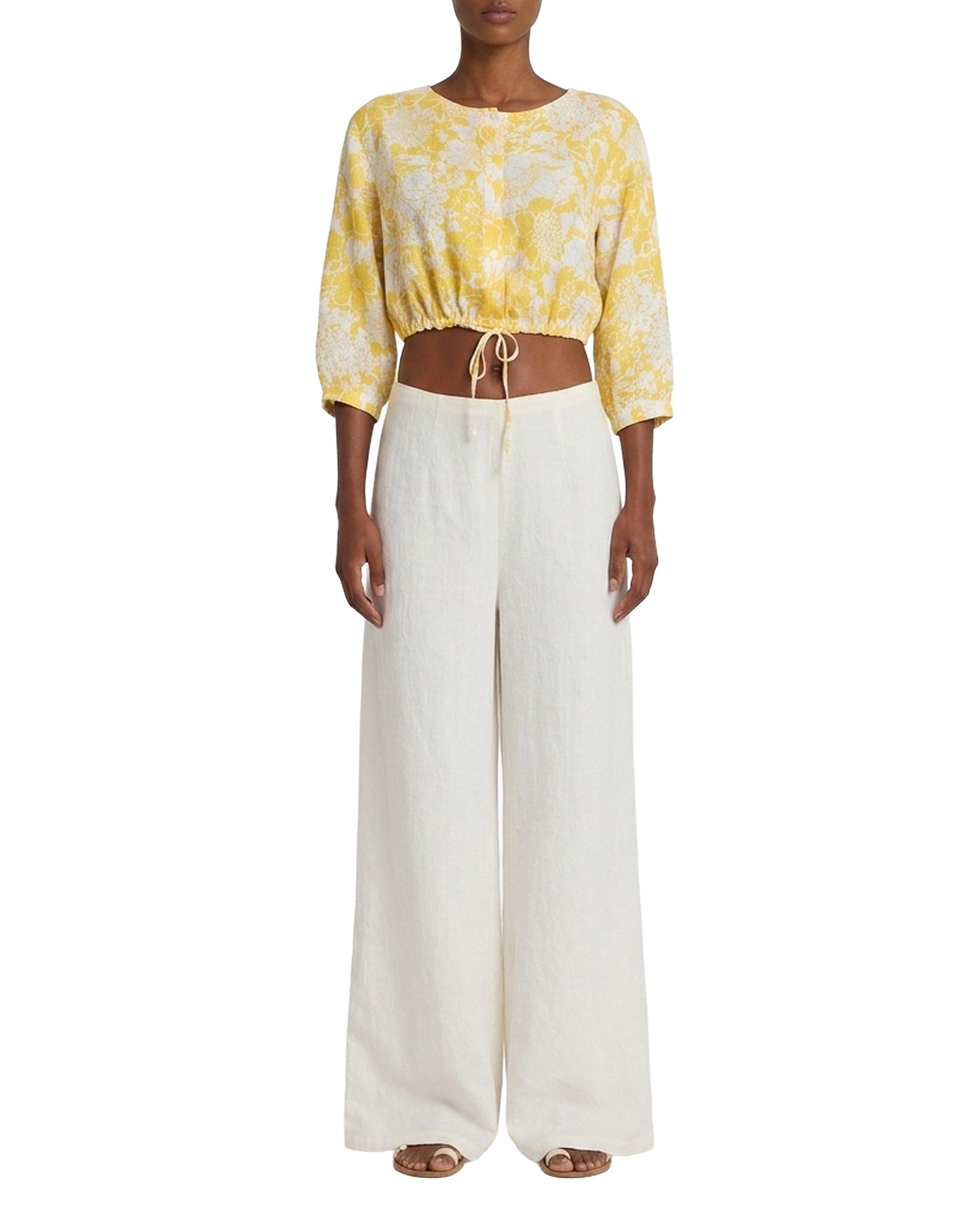 Blouse courte en lin - Yellow