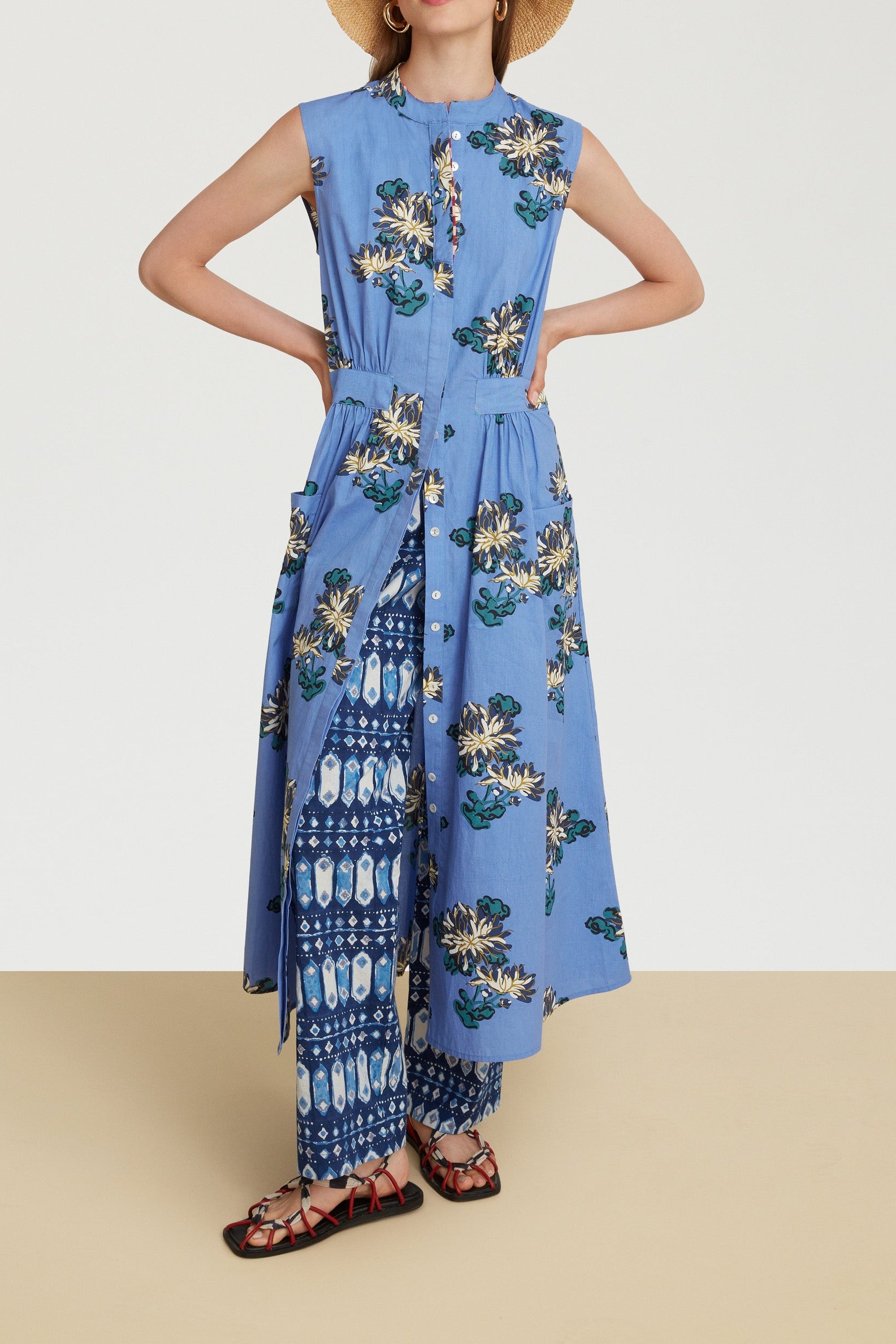 Blumen long cotton dress - Neutral