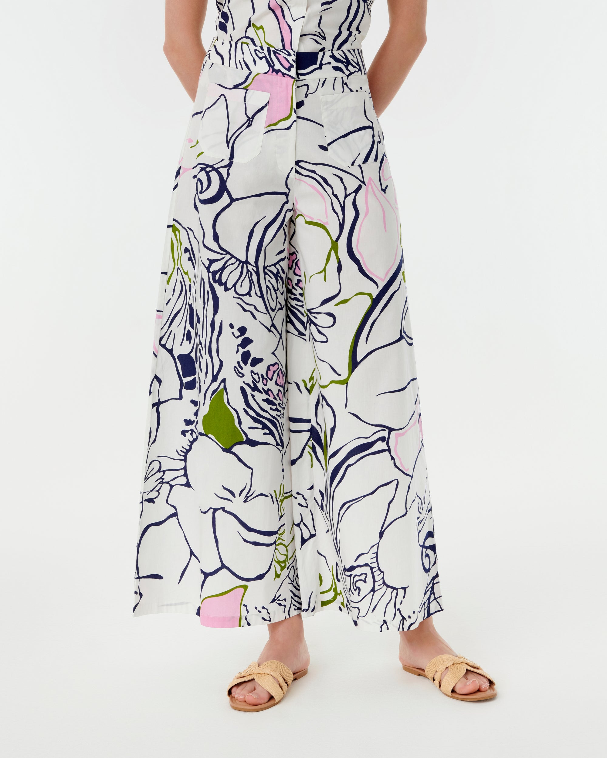Adele wide-leg print trousers - Blue