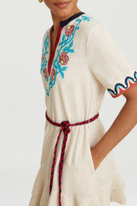 Cherry short cotton dress - Neutral