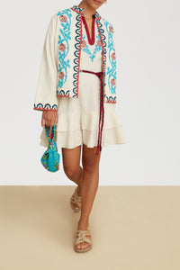 Cherry short cotton dress - Neutral