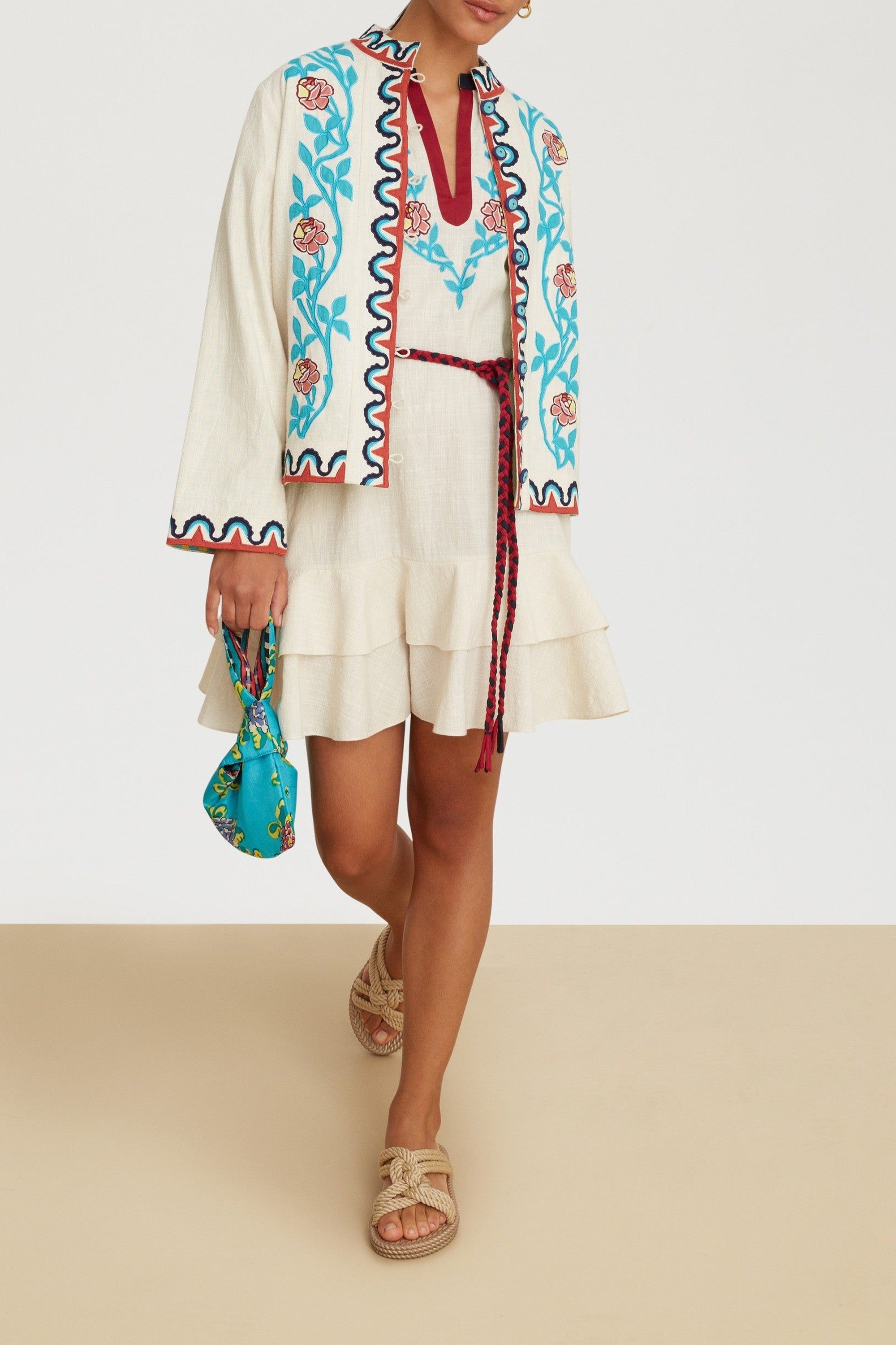 Cherry short cotton dress - Neutral