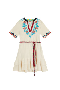 Cherry short cotton dress - Neutral