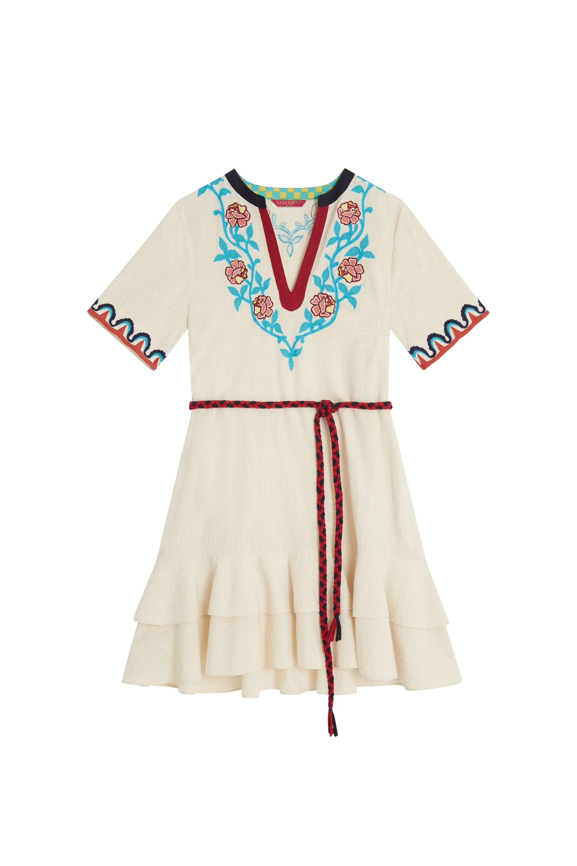 Cherry short cotton dress - Neutral