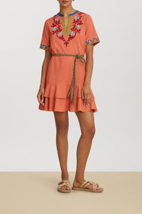Cherry short cotton dress - Pink
