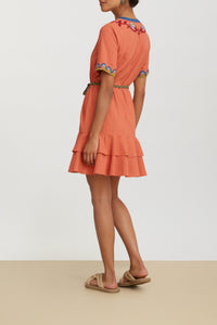 Cherry short cotton dress - Pink