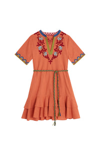 Cherry short cotton dress - Pink