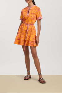 Cherry short cotton dress – Orange
