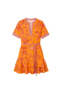 Cherry short cotton dress – Orange