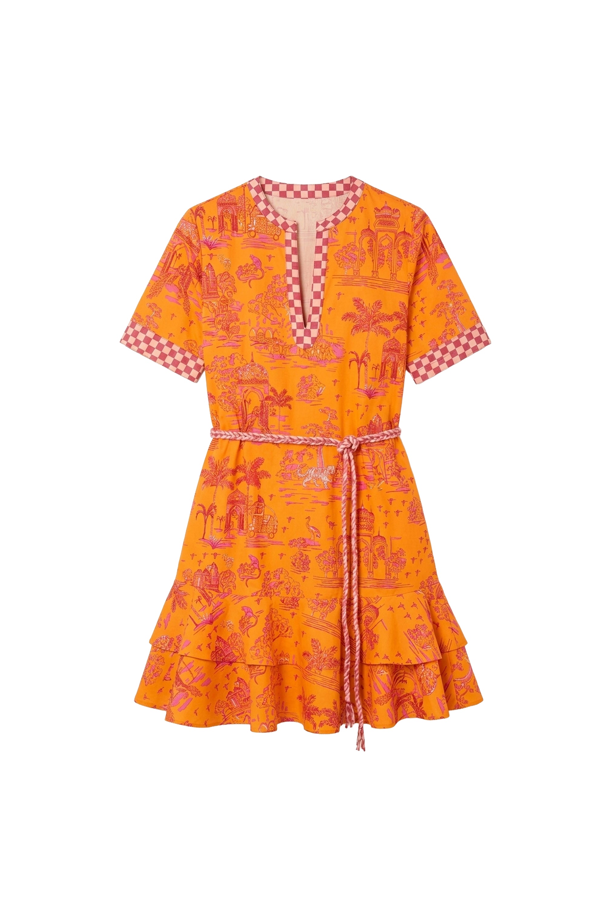 Cherry short cotton dress – Orange
