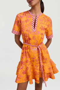 Cherry short cotton dress – Orange