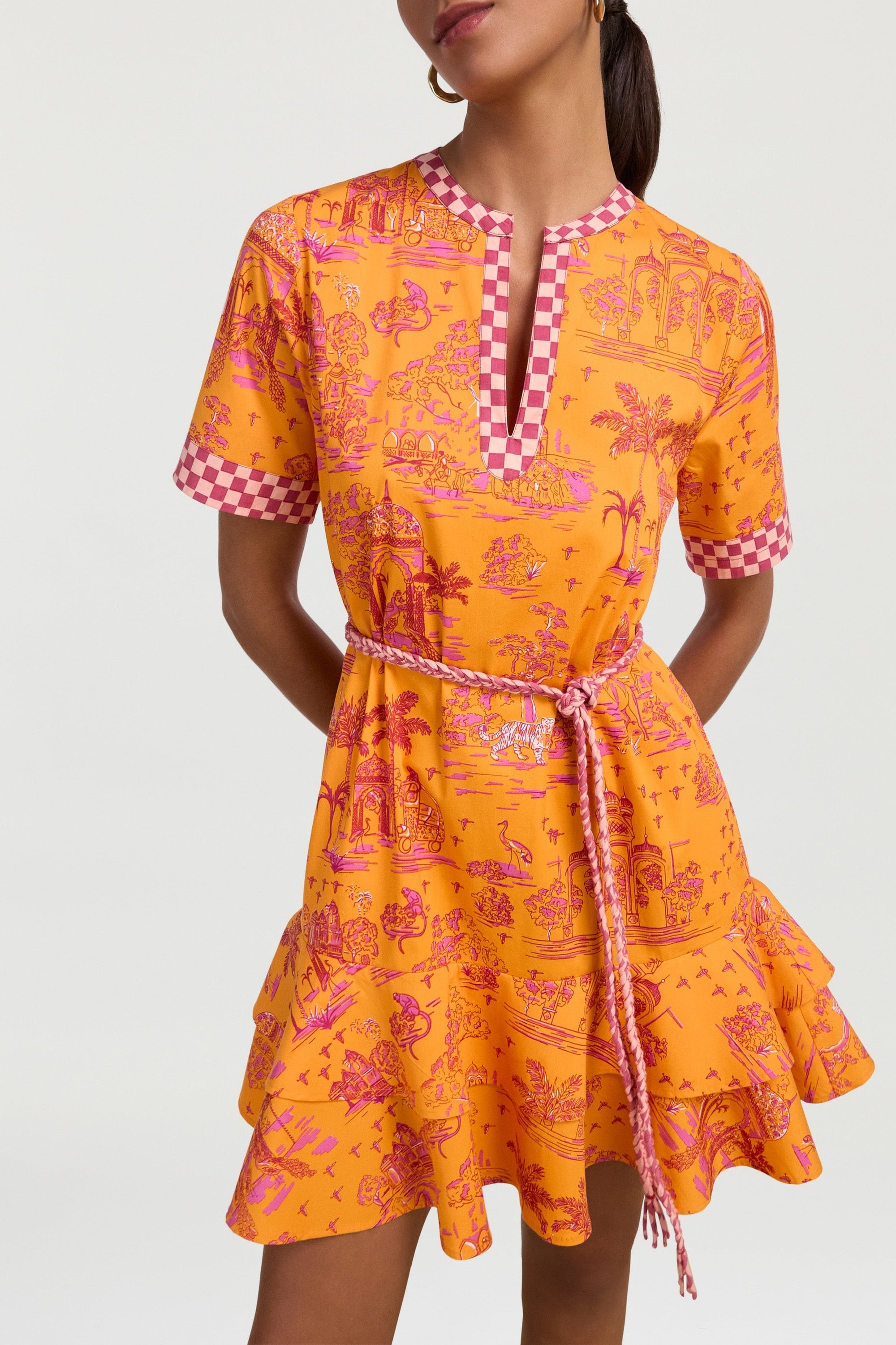 Cherry short cotton dress – Orange