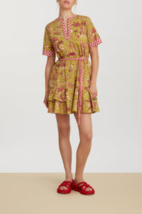 Cherry short cotton dress - Neutral