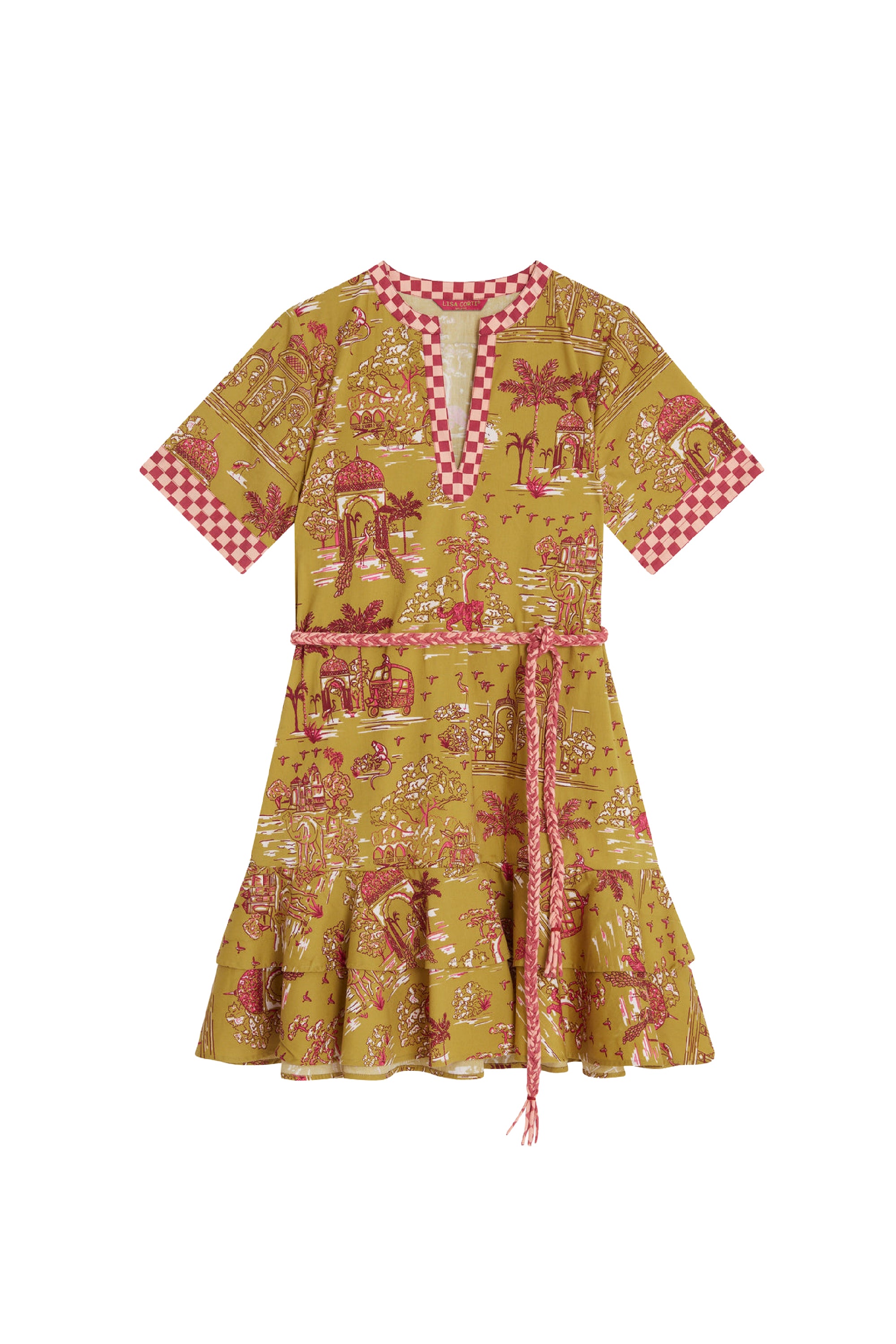 Cherry short cotton dress - Neutral