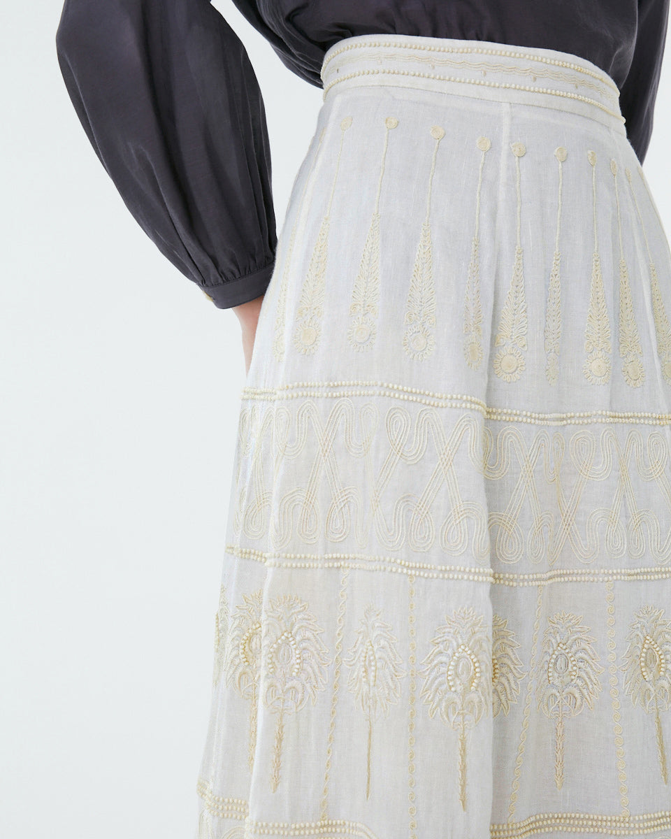 Camille long skirt in linen - Ivory