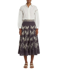 Tasha midi skirt in linen - Blue