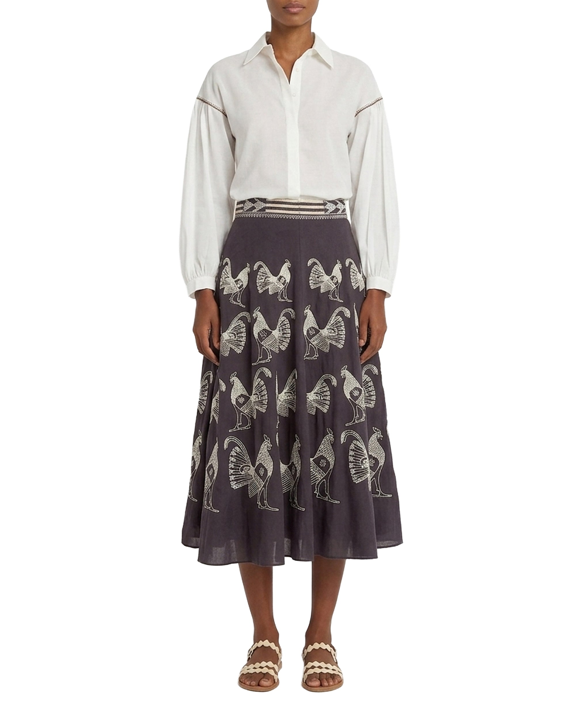 Tasha midi skirt in linen - Blue