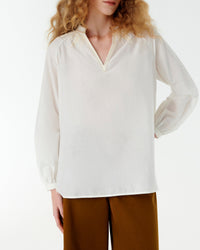 V-neck blouse - Ivory & Tan