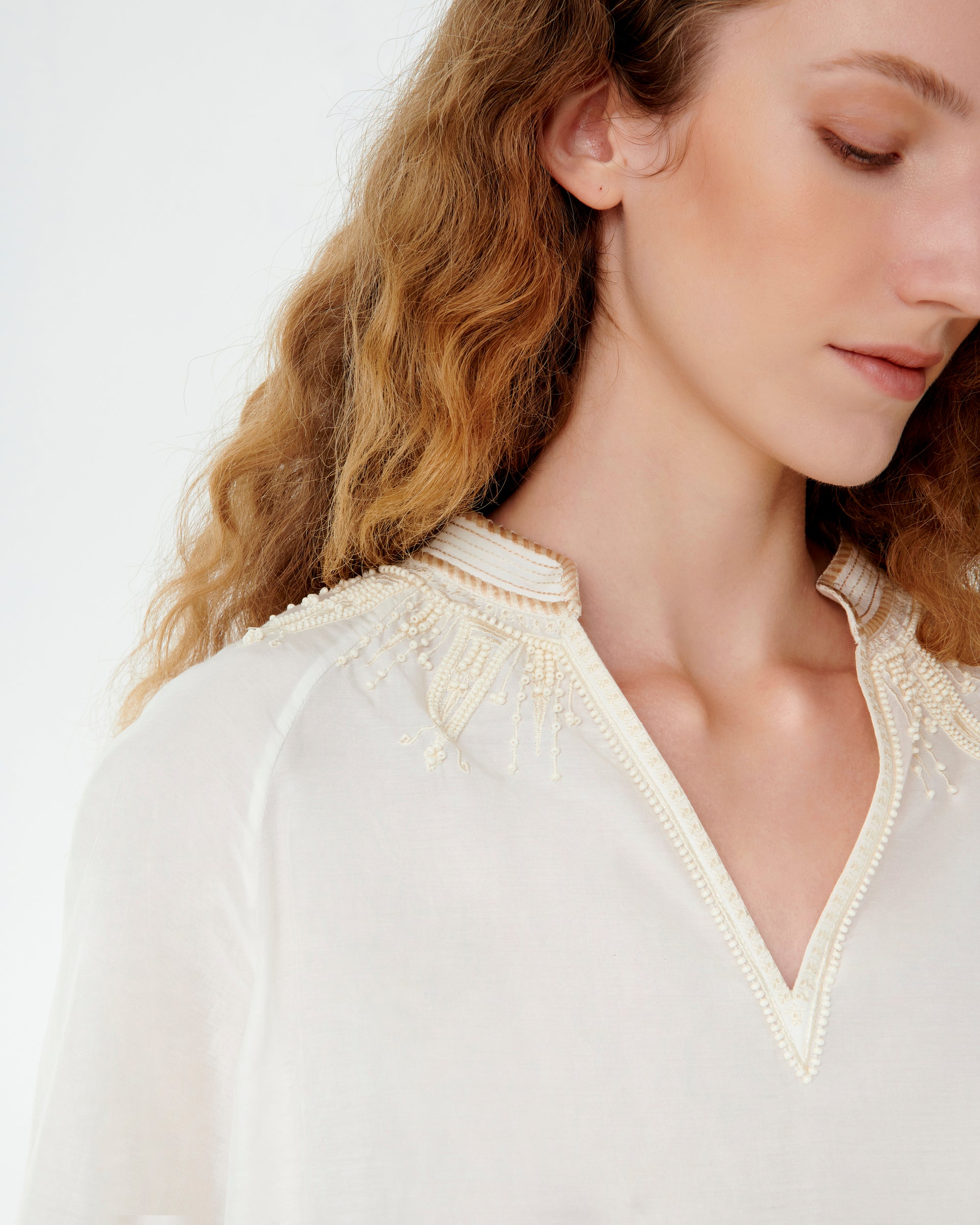 Blouse - Ivory & Tan
